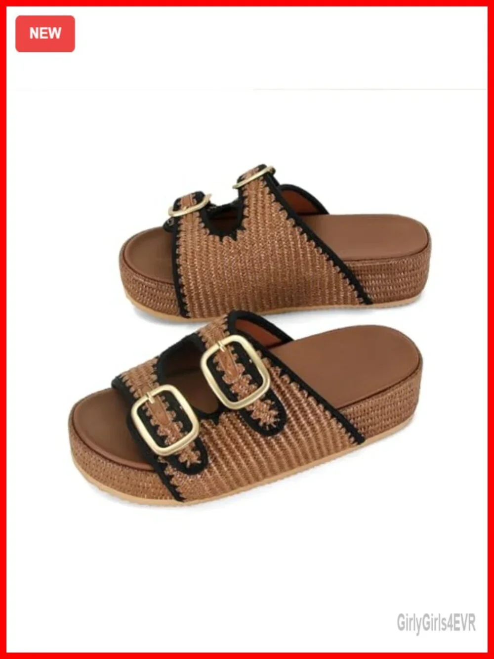 Woven Straw Crochet Espadrille Wedge Sandals with Double Buckle Strap